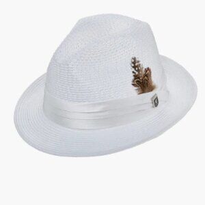 STACY ADAMS Dublin WHITE Fedora Poly Braided Pinch Front HAT SZ LARGE  7. 1/4